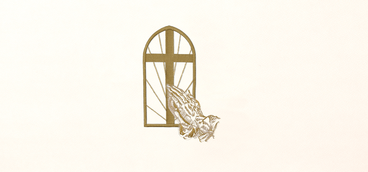 Church Window Hands Gold Rosetan Faux